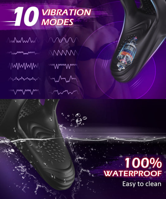 10 Modes Remote Vibrating Silicone Cock Ring with Taint Stim