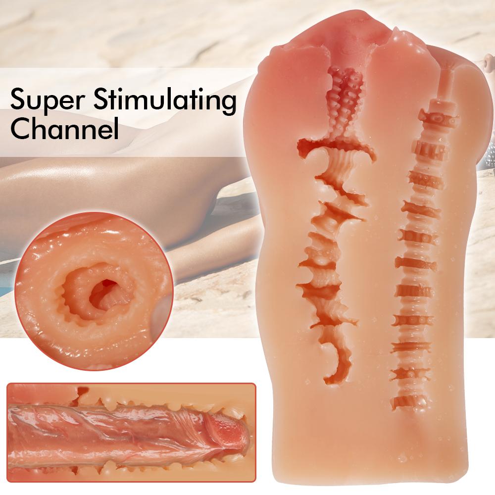 7.1" 2 Holes Realistic Textured Vagina and Tight Anus Pocket Pussy Male Masturbator