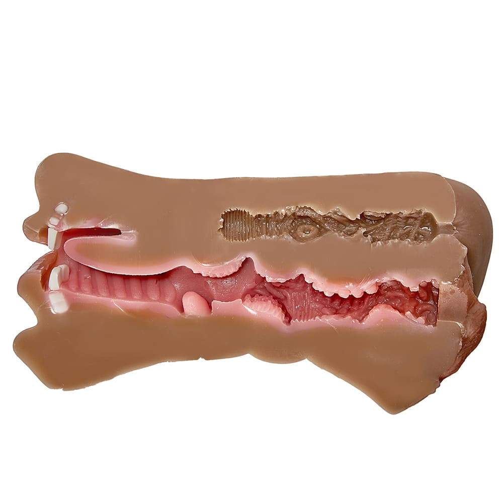 3 in 1 Tanned Lifelike Face Pocket Pussy Blowjob Masturbator Stroker