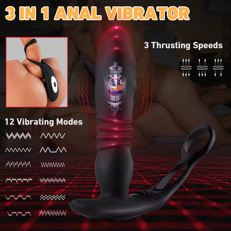 3 Thrusting & 12 -Vibrating Cock Rings Prostate Massager